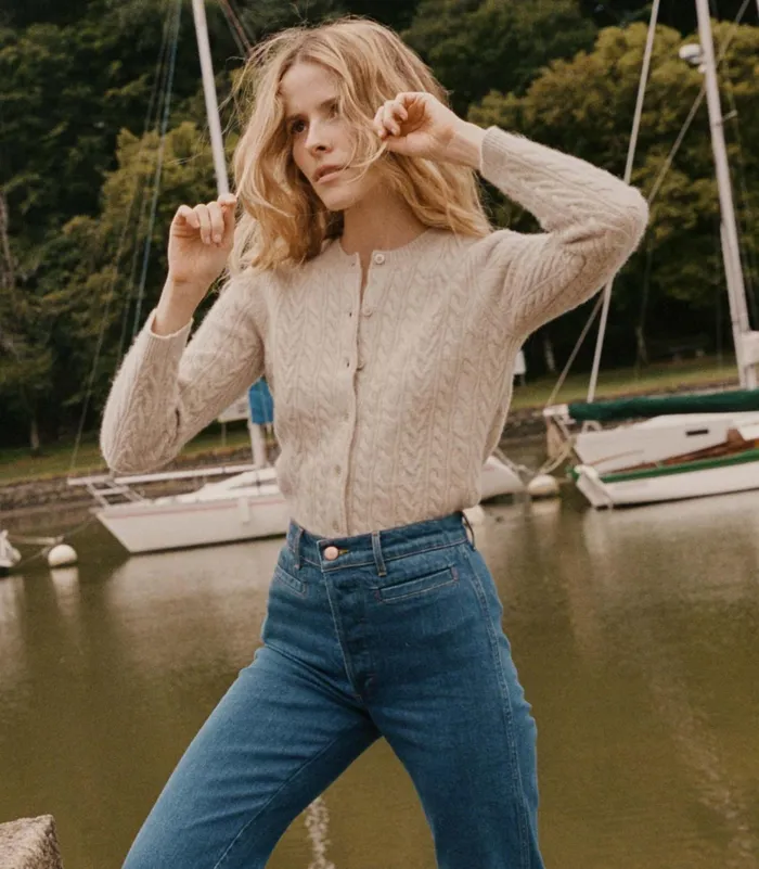 DEN Knitwear Women Dana Cable Cashmere Cardigan Cottage