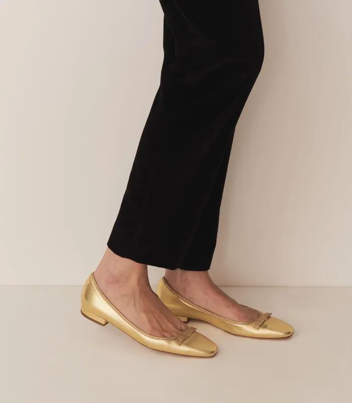 DEN Shoes Women Odette Ballet Flat Gold Metallic Nappa DEN Shoes Women Odette Ballet Flat Gold Metallic Nappa
