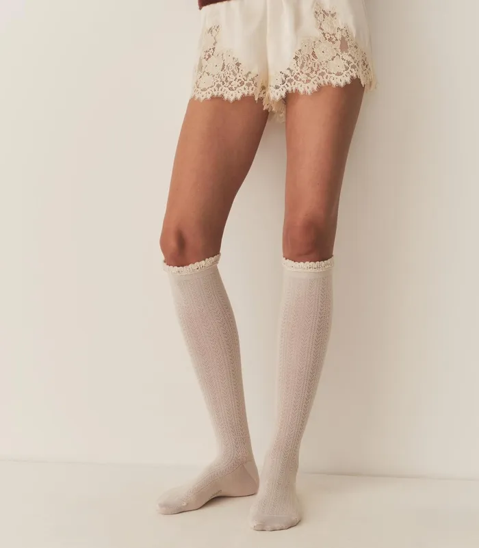 DEN Socks and Tights Women Collgien Pointelle Knee High Sock Doux Agneaux