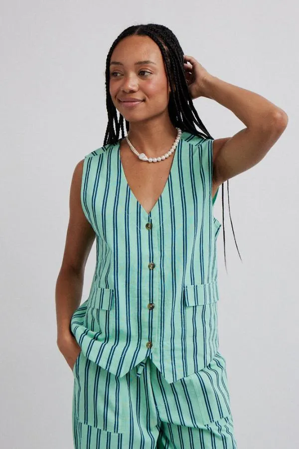 Damson Madder Coords Women Coco Oversized Waistcoat 8211 Mint Stripe