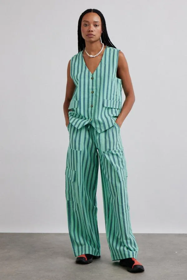 Damson Madder Coords Women Coco Oversized Waistcoat 8211 Mint Stripe