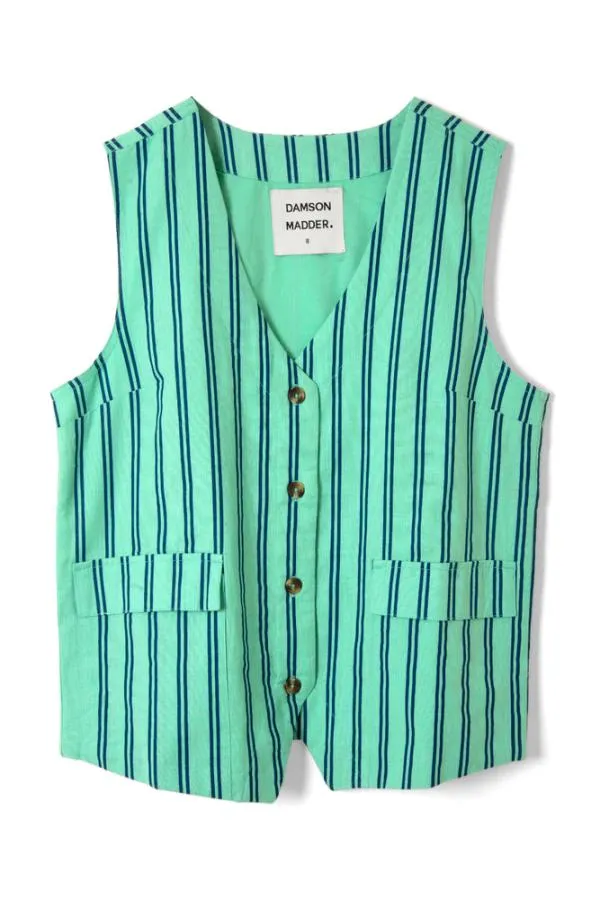 Damson Madder Coords Women Coco Oversized Waistcoat 8211 Mint Stripe