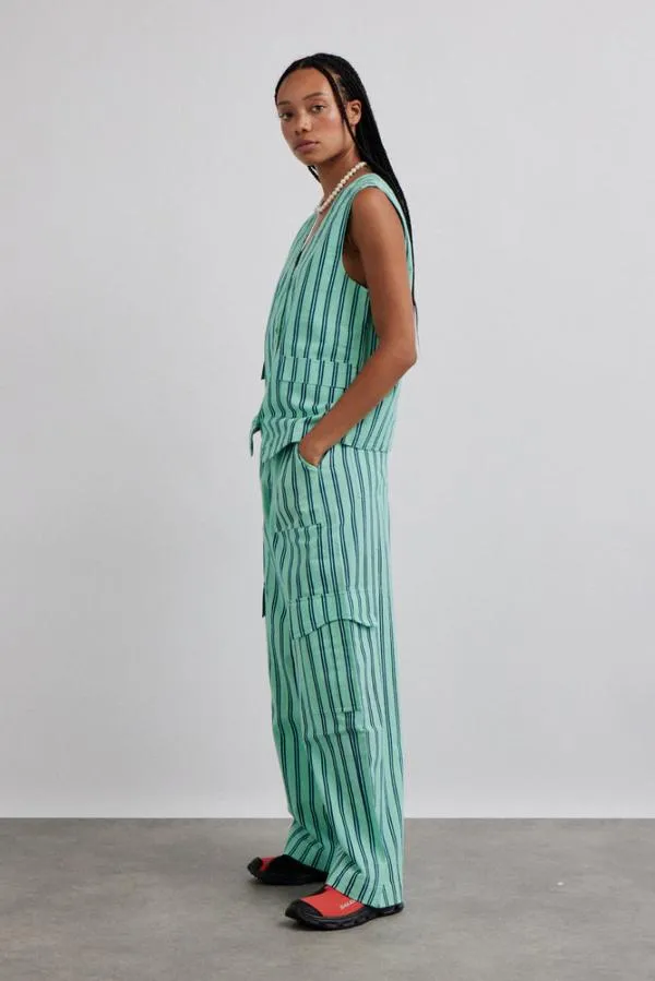 Damson Madder Coords Women Coco Oversized Waistcoat 8211 Mint Stripe