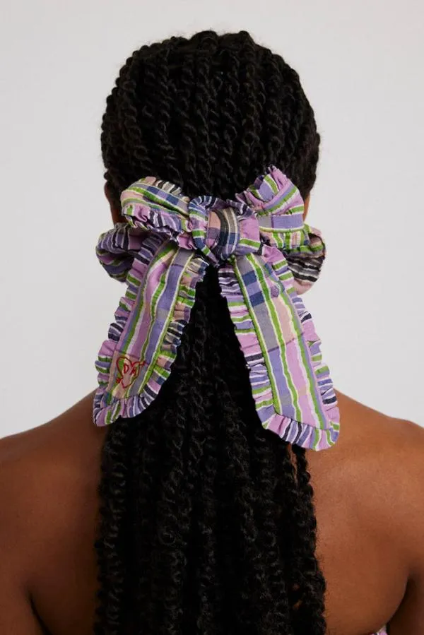 Damson Madder Coords Women Frill Bow Scrunchie In Cindy Check
