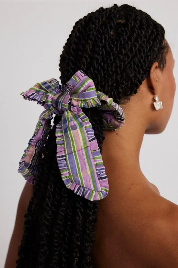 Damson Madder Coords Women Frill Bow Scrunchie In Cindy Check