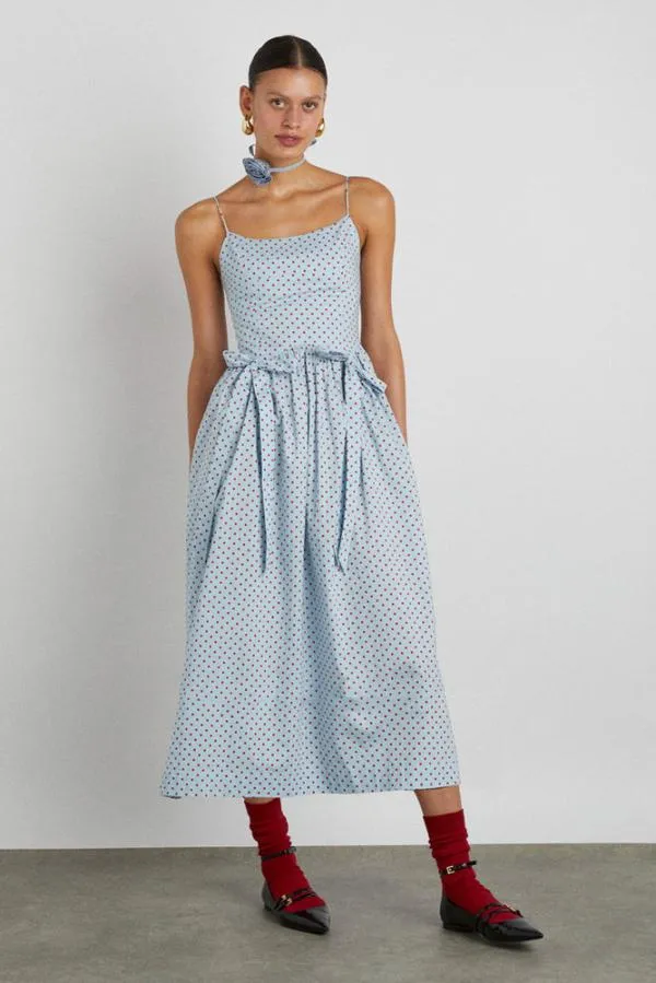 Damson Madder Dresses Women Penelope Midi 8211 Blue and Red Spot