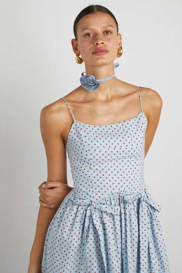Damson Madder Dresses Women Penelope Midi 8211 Blue and Red Spot