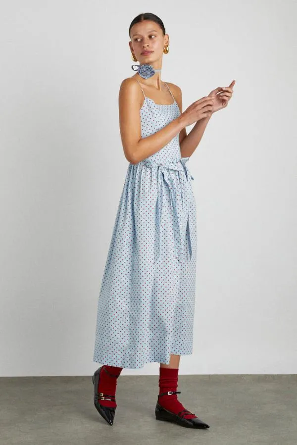 Damson Madder Dresses Women Penelope Midi 8211 Blue and Red Spot