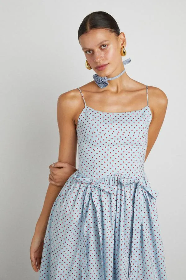 Damson Madder Dresses Women Penelope Midi 8211 Blue and Red Spot