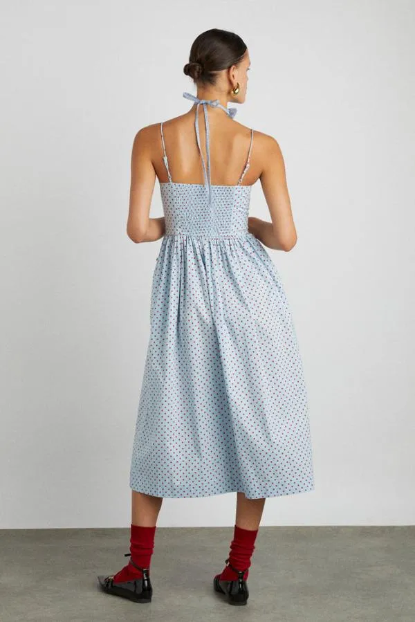 Damson Madder Dresses Women Penelope Midi 8211 Blue and Red Spot
