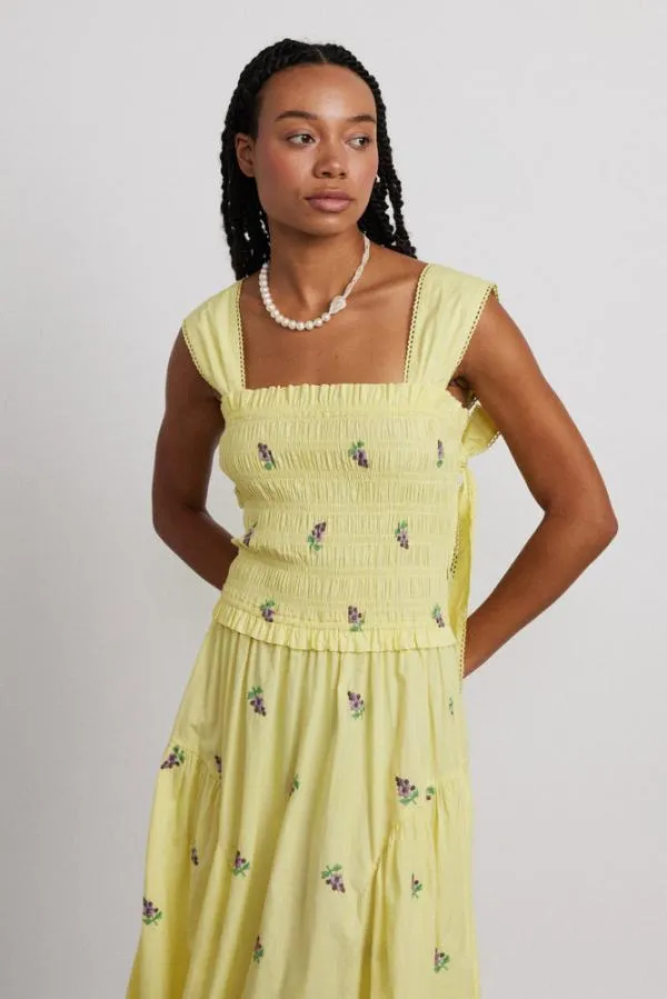 Damson Madder Dresses Women Tish Poplin Midi Dress 8211 Grape Embroidery