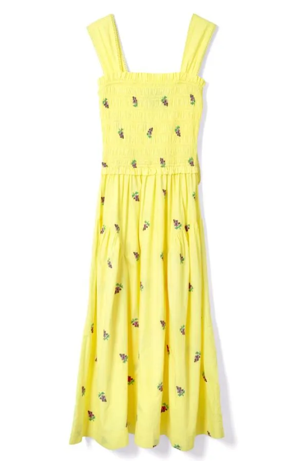 Damson Madder Dresses Women Tish Poplin Midi Dress 8211 Grape Embroidery