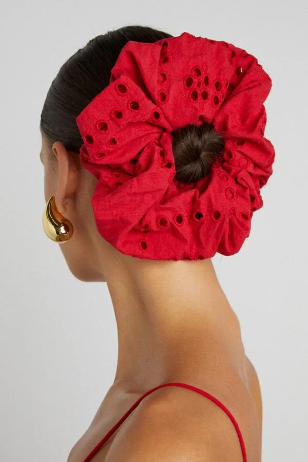 Damson Madder Hair Accessories Accessories Red Broderie Oversized Scrunchie