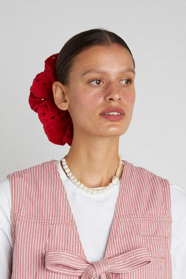 Damson Madder Hair Accessories Accessories Red Broderie Oversized Scrunchie