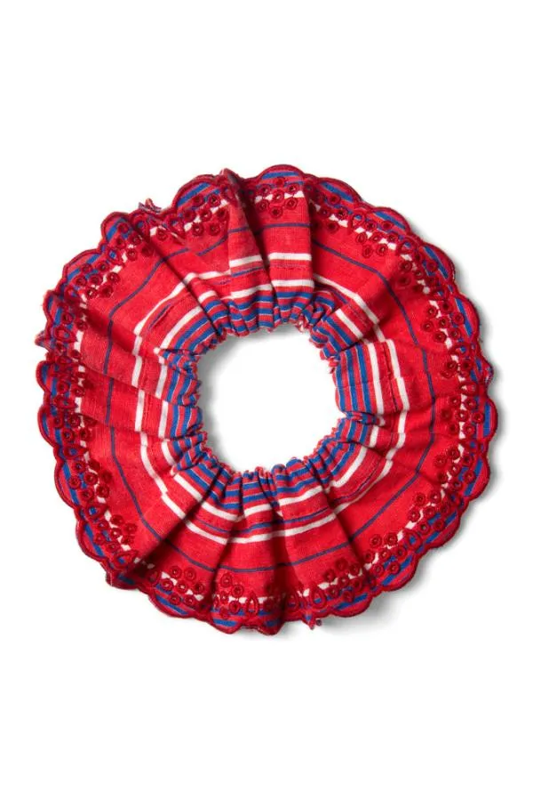 Damson Madder Hair Accessories WomenAccessories Embroidered Scrunchie In Red Stripe
