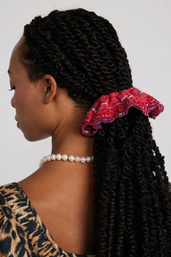 Damson Madder Hair Accessories WomenAccessories Embroidered Scrunchie In Red Stripe