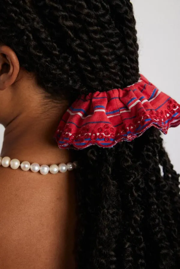 Damson Madder Hair Accessories WomenAccessories Embroidered Scrunchie In Red Stripe