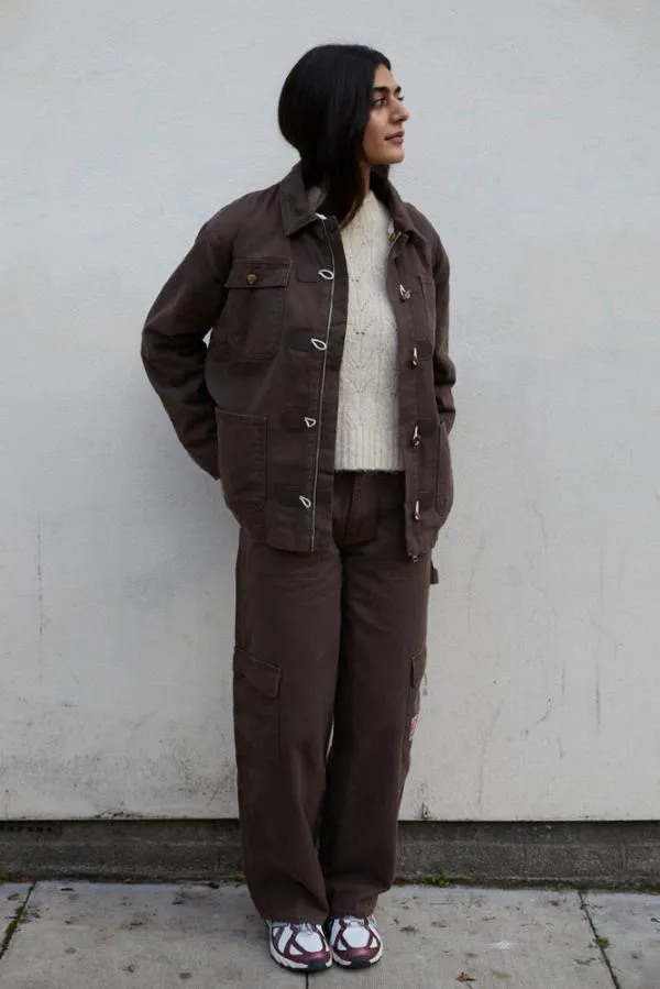 Damson Madder Jackets and Coats Women Dion Workwear Borg Shacket 8211 Chocolate