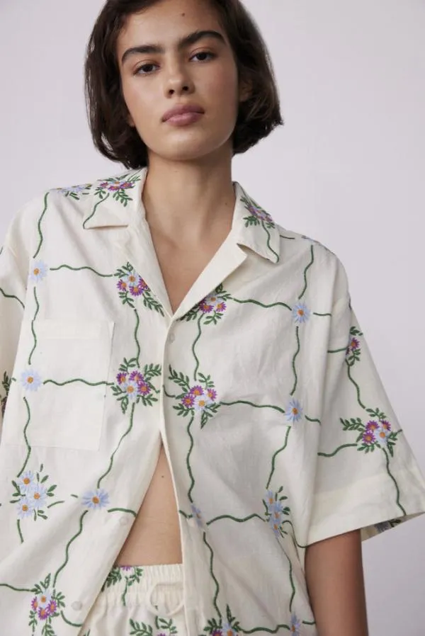 Damson Madder Tops Women Tablecloth Embroidered Shirt