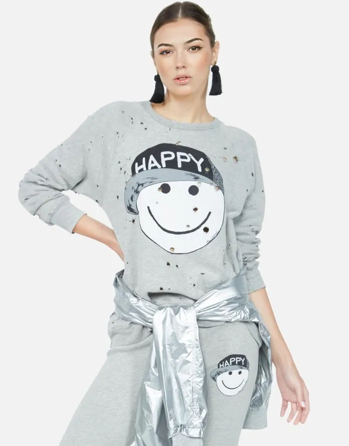 Darby Happy Hat Face Heather Grey Women Lauren Moshi Long Sleeve