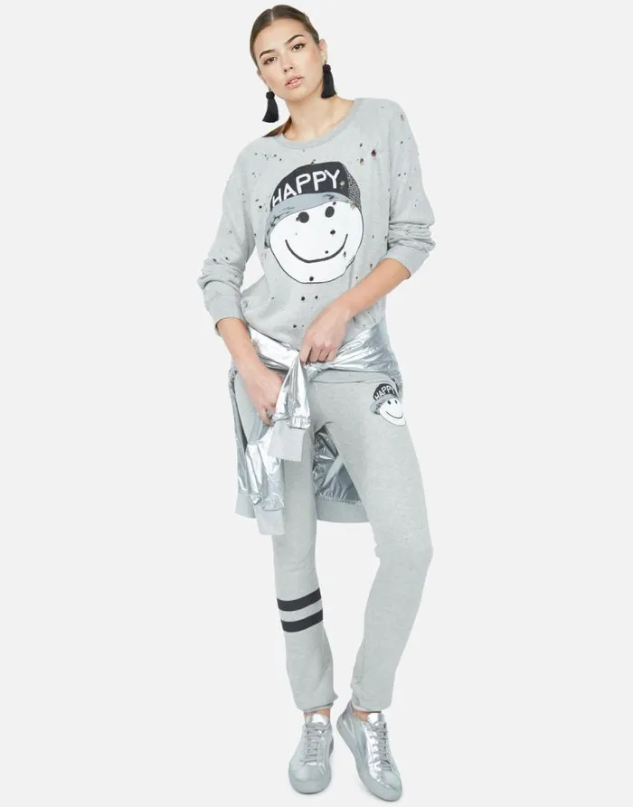 Darby Happy Hat Face Heather Grey Women Lauren Moshi Long Sleeve
