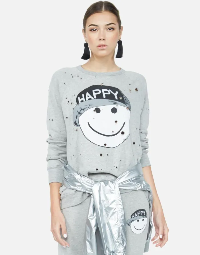 Darby Happy Hat Face Heather Grey Women Lauren Moshi Long Sleeve