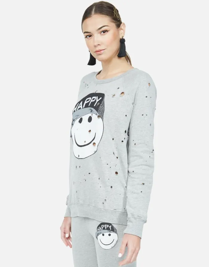 Darby Happy Hat Face Heather Grey Women Lauren Moshi Long Sleeve