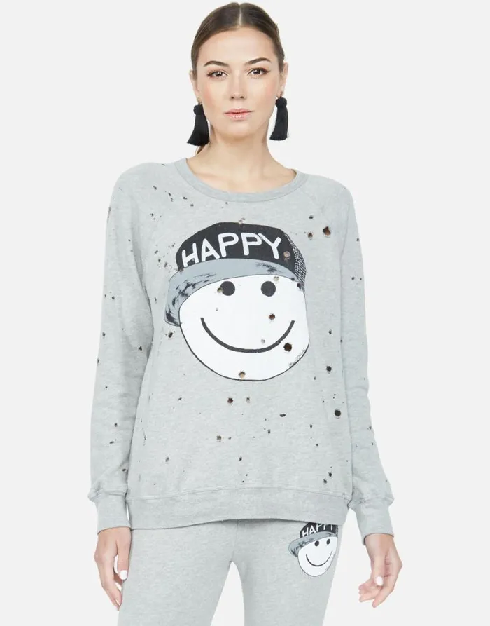 Darby Happy Hat Face Heather Grey Women Lauren Moshi Long Sleeve