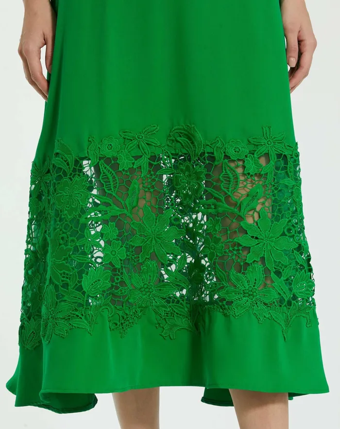 Daytime Dresses Crepe Boat Neck Midi Dress With Applique Cut Out Spring Green Mac Duggal Women