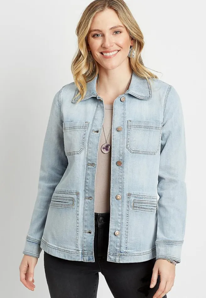 Denim Pocket Utility Jacket Women Maurices Tops
