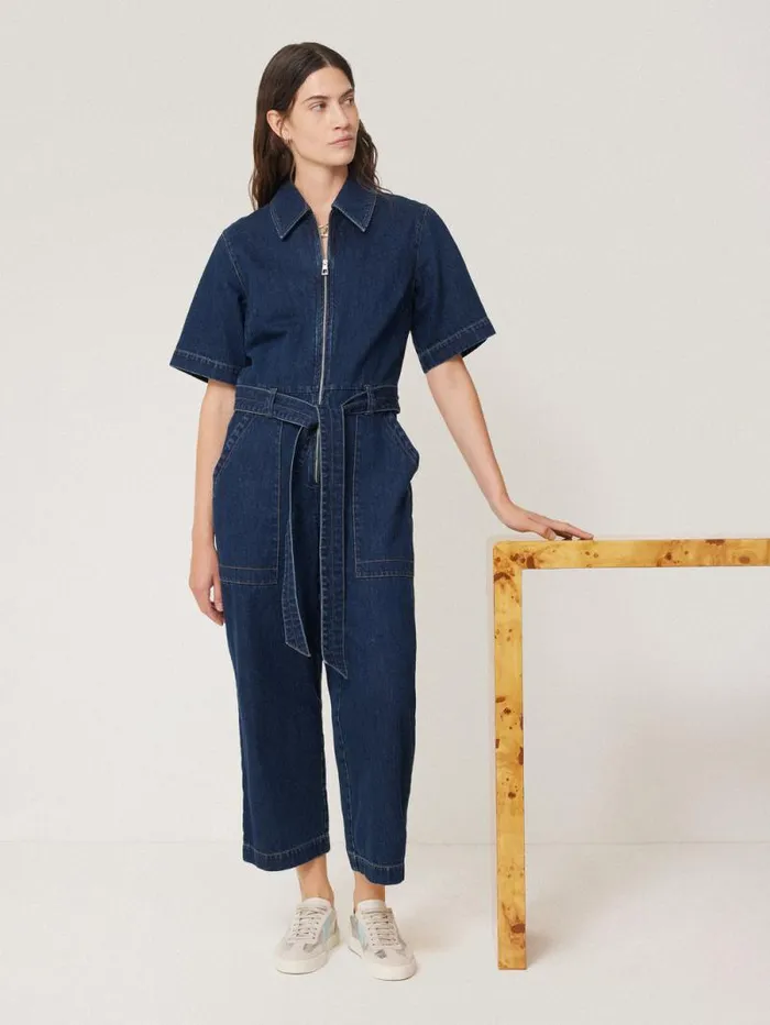 Denim Zip Front Jumpsuit Indigo Women Jigsaw Denim