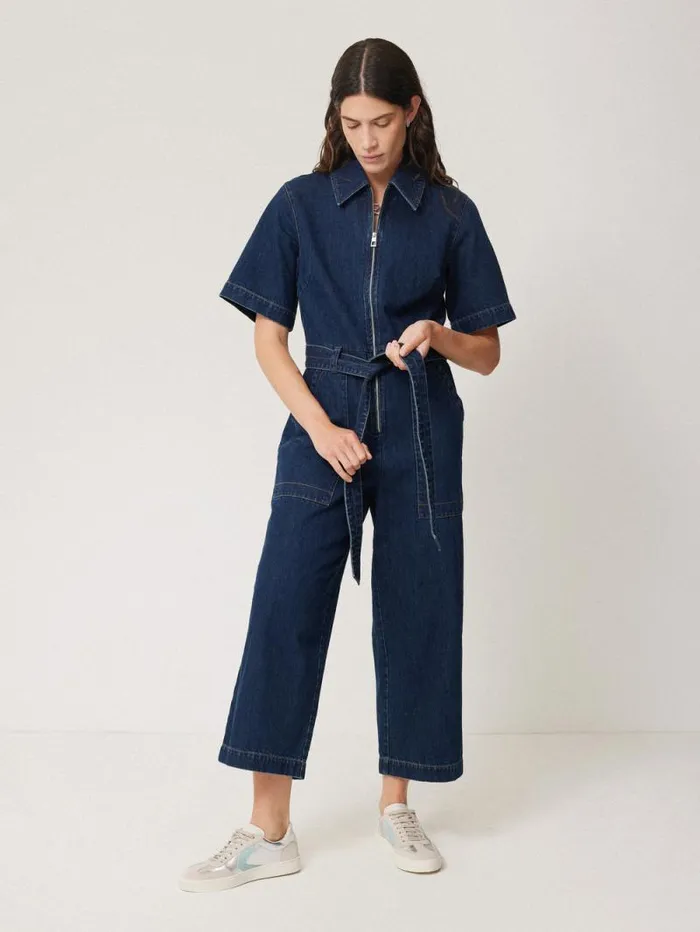 Denim Zip Front Jumpsuit Indigo Women Jigsaw Denim