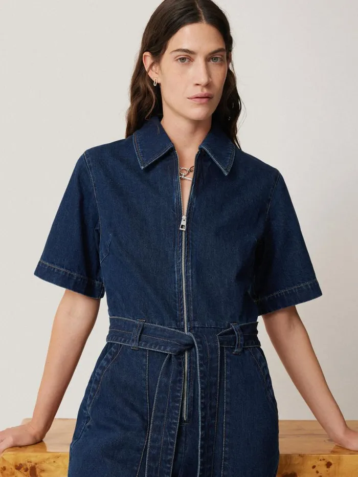 Denim Zip Front Jumpsuit Indigo Women Jigsaw Denim