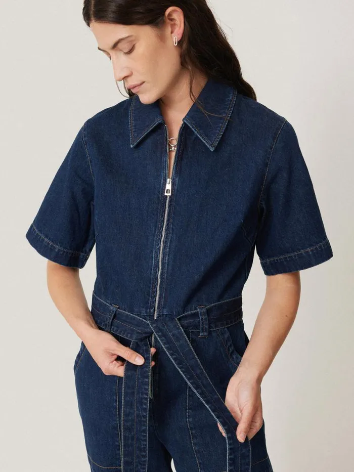 Denim Zip Front Jumpsuit Indigo Women Jigsaw Denim