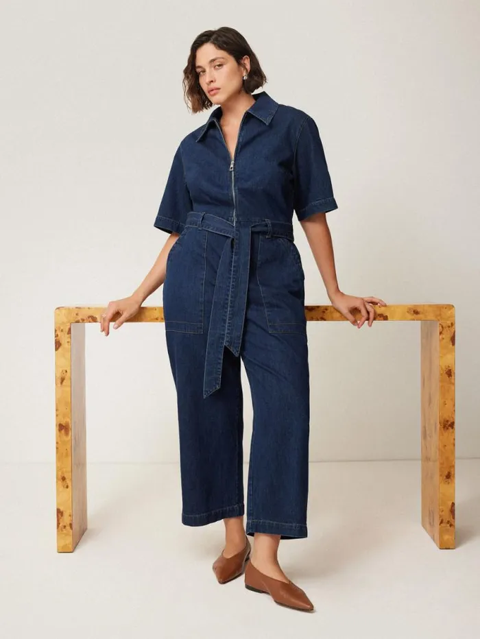 Denim Zip Front Jumpsuit Indigo Women Jigsaw Denim