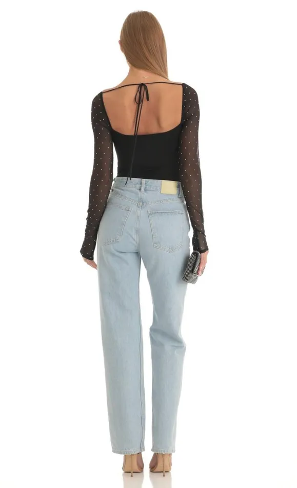 Diamond Glitter Square Neck Bodysuit Black Women LUCY IN THE SKY Bodysuits Diamond Glitter Square Neck Bodysuit Black Women LUCY IN THE SKY Bodysuits