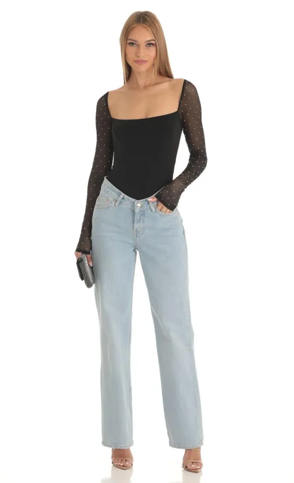 Diamond Glitter Square Neck Bodysuit Black Women LUCY IN THE SKY Bodysuits Diamond Glitter Square Neck Bodysuit Black Women LUCY IN THE SKY Bodysuits