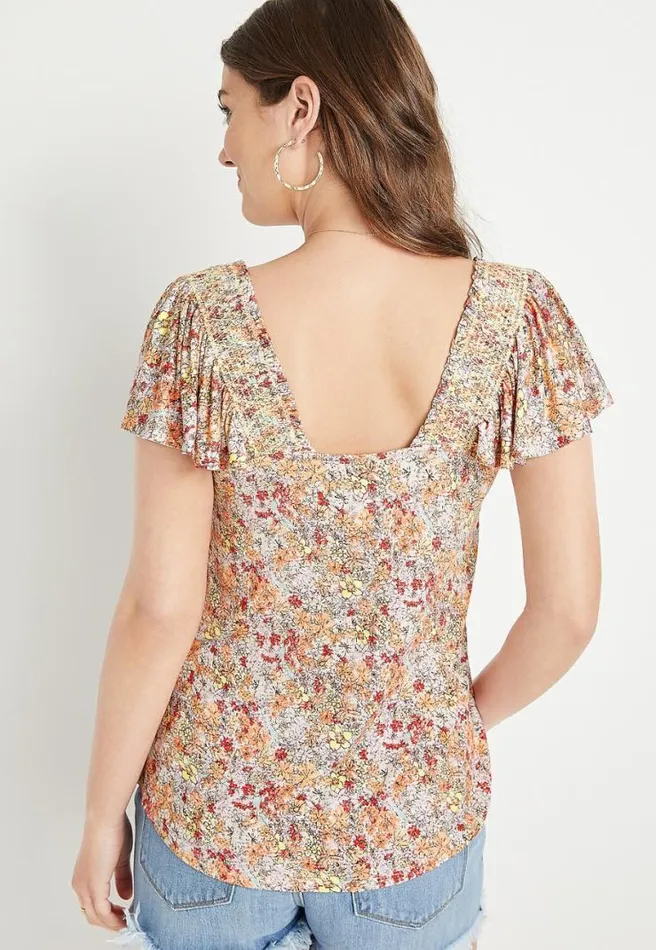 Ditsy Floral Smocked Flutter Sleeve Blouse Women Maurices Tops