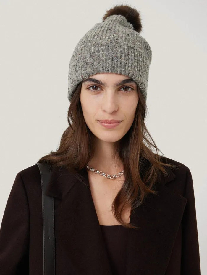 Donegal Pom Hat Grey Women Jigsaw Hats and Gloves