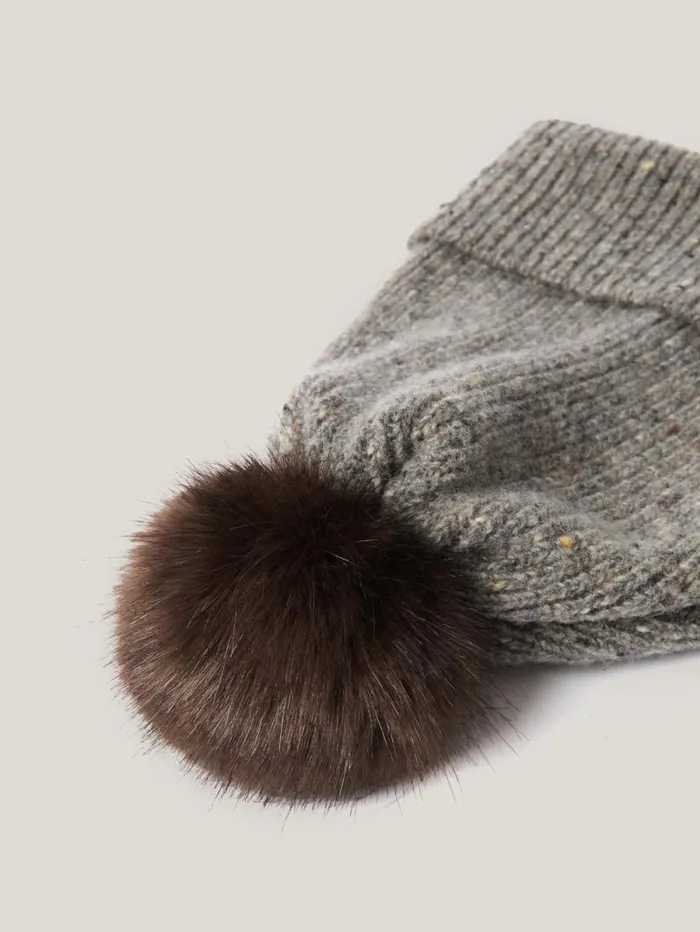 Donegal Pom Hat Grey Women Jigsaw Hats and Gloves