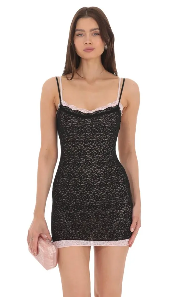 Double Layered Lace Dress Black Women LUCY IN THE SKY Mini Dresses