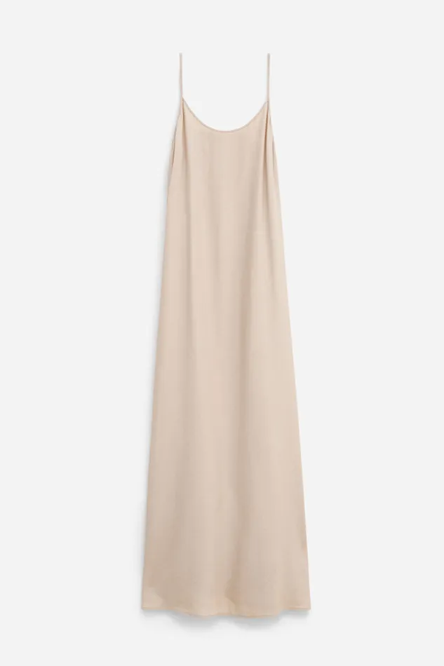 Draped Twill Strap Dress Caramel Beige Women Dresses filippak