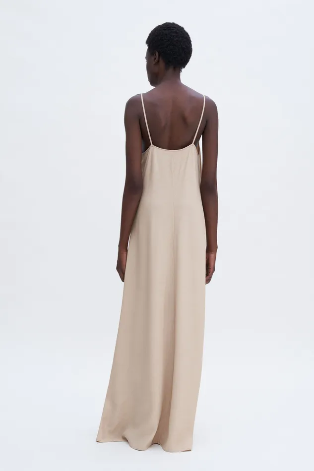 Draped Twill Strap Dress Caramel Beige Women Dresses filippak