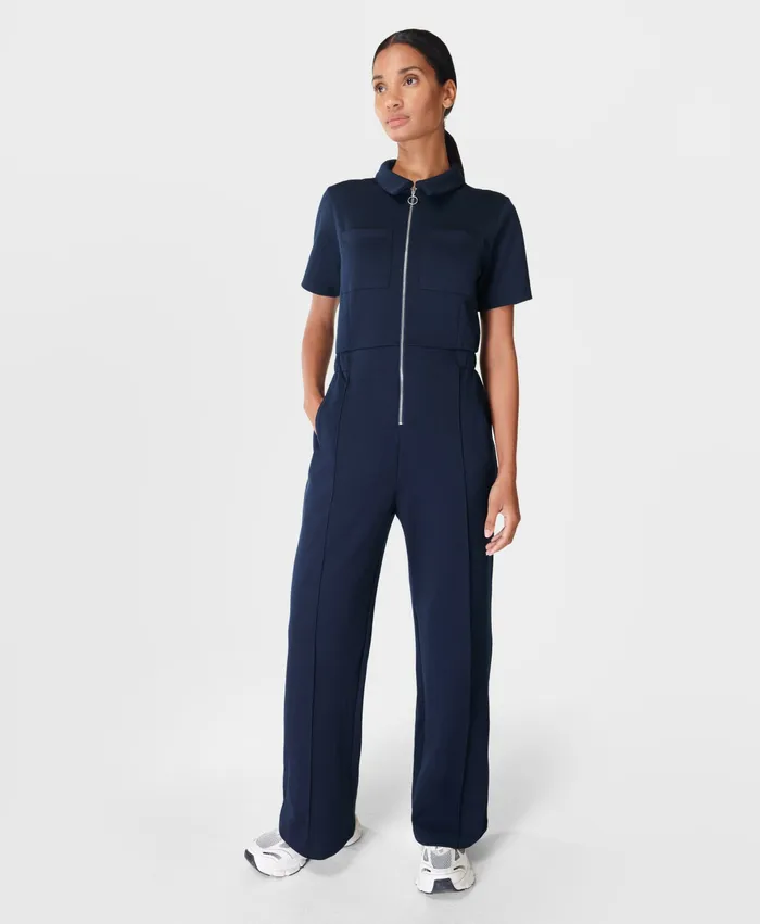 Dresses and Jumpsuits Retro Tricot Jumpsuit Navy Blue Sweaty Betty Women