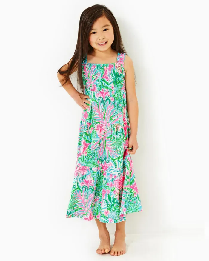 Dresses and Rompers Girls Lilly Pulitzer Girls Mini Hadly Maxi Dress Amalfi Blue Leaf It Wild