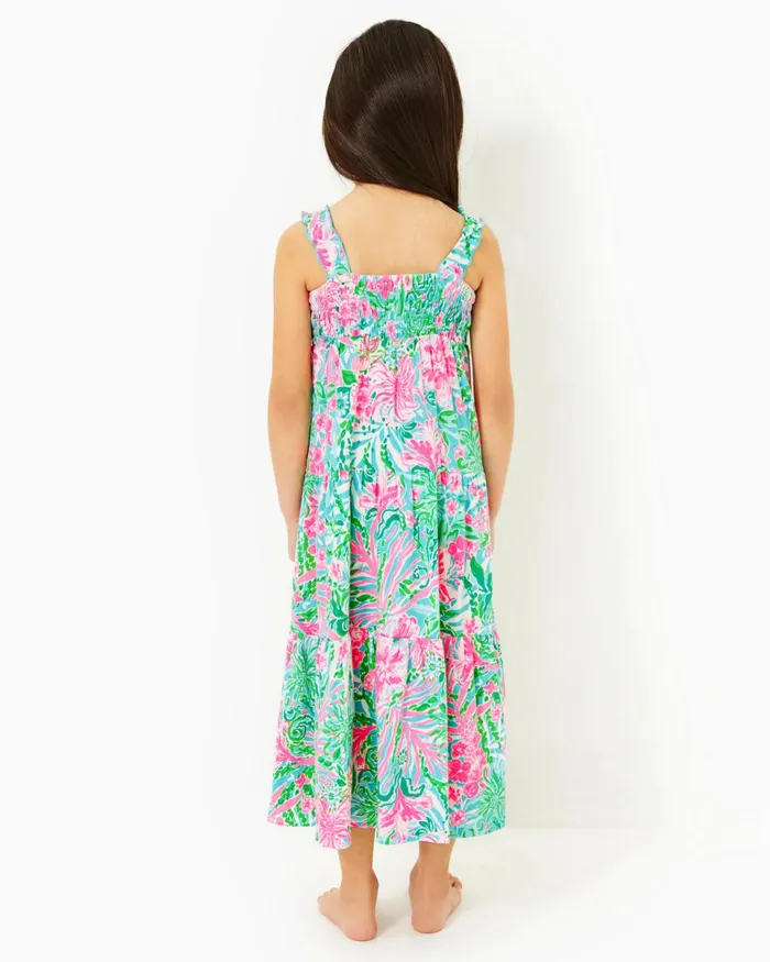 Dresses and Rompers Girls Lilly Pulitzer Girls Mini Hadly Maxi Dress Amalfi Blue Leaf It Wild