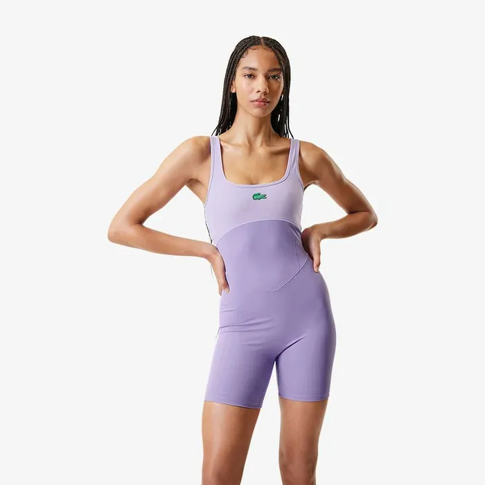 Dresses Women Lacoste Women039s Lacoste X Bandier All Motion Coloblock 6034 Bodysuit Purple Ix7