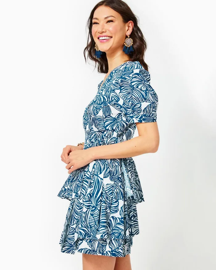 Dresses Women Lilly Pulitzer Alexandria Elbow Sleeve Cotton Wrap Dress Aegean Navy Beach Path Dresses Women Lilly Pulitzer Alexandria Elbow Sleeve Cotton Wrap Dress Aegean Navy Beach Path