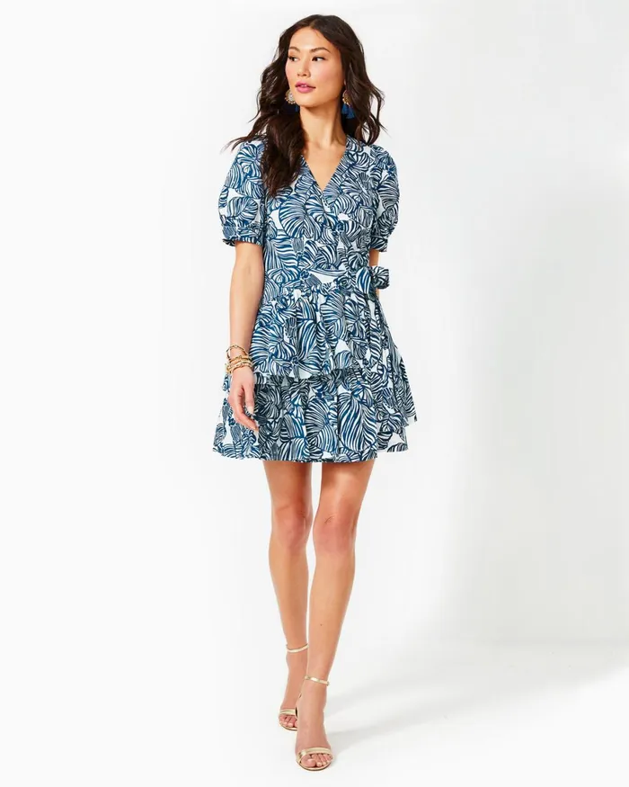 Dresses Women Lilly Pulitzer Alexandria Elbow Sleeve Cotton Wrap Dress Aegean Navy Beach Path Dresses Women Lilly Pulitzer Alexandria Elbow Sleeve Cotton Wrap Dress Aegean Navy Beach Path