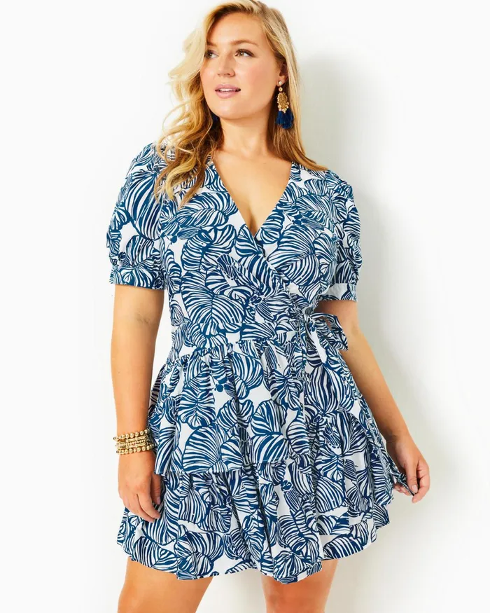 Dresses Women Lilly Pulitzer Alexandria Elbow Sleeve Cotton Wrap Dress Aegean Navy Beach Path Dresses Women Lilly Pulitzer Alexandria Elbow Sleeve Cotton Wrap Dress Aegean Navy Beach Path